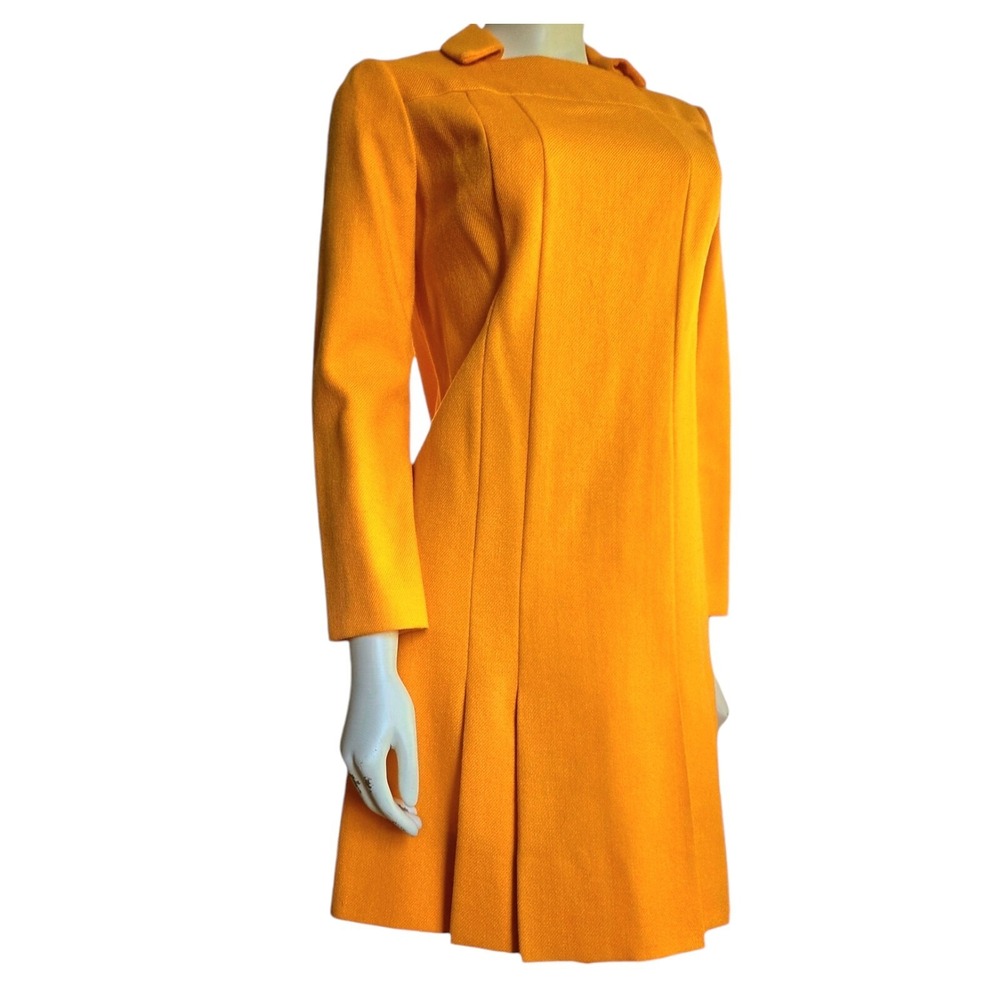 vintage Lanz orange wool short mod mini shirt dress drop waist flapper pleats 9